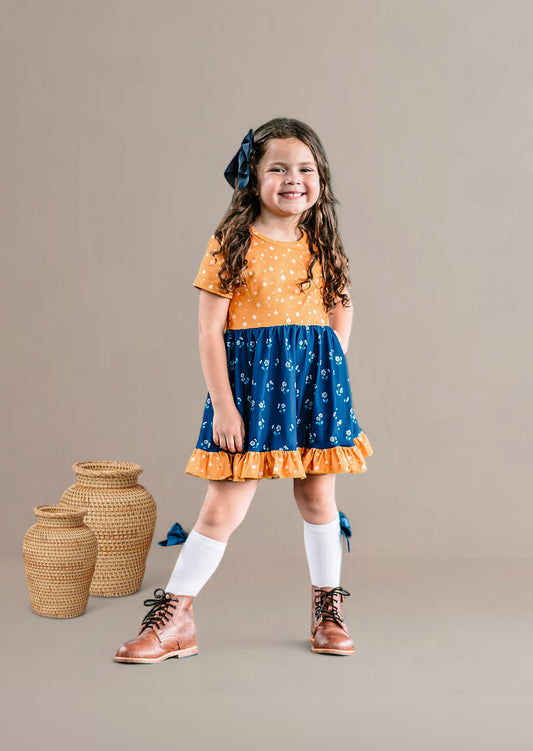 Pippen Twirl Dress | Blue Gold