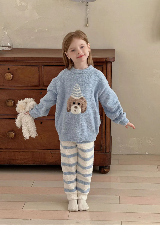 Fuzzy Birthday Puppy Lounge Set | Blue