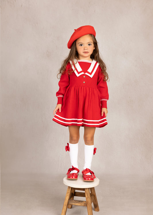 Nora Sailor Sweater Dress | Red