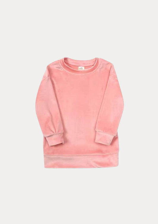 Girls Long Sleeve Velour Sweatshirt In Rose Pink