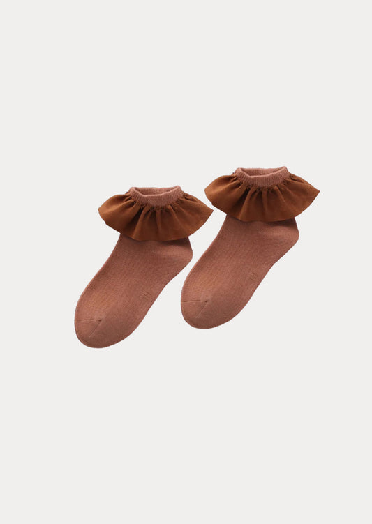 Ruffle Ankle Dress & School Socks || Brown