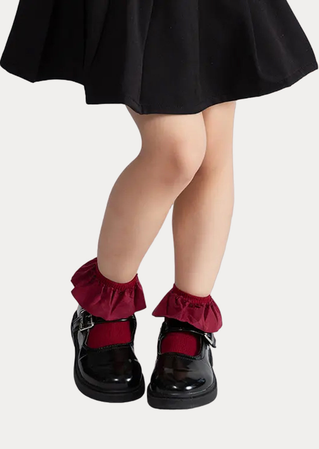 Ruffle Ankle Dress & School Socks || Burgundy