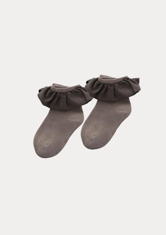 Ruffle Ankle Dress & School Socks || Gray