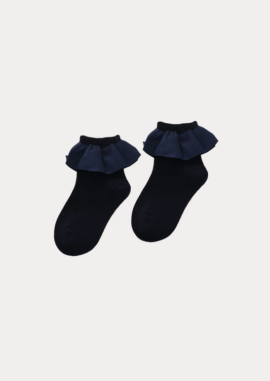 Ruffle Ankle Dress & School Socks || Navy