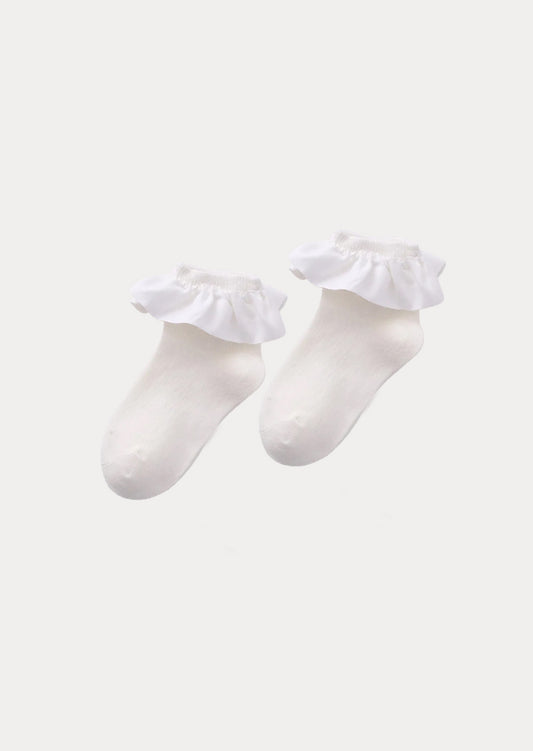 Ruffle Ankle Dress & School Socks || White