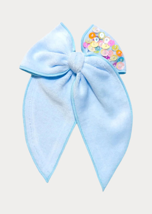 Kids Girls Toddlers Large Light Blue Velvet Hair Bow with Sequins