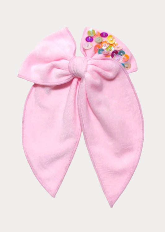 Kids Girls Toddlers Large Pink Velvet Hair Bow with Sequins