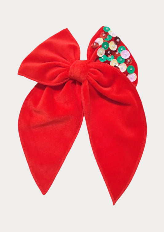Kids Girls Toddlers Large Christmas Red Velvet Hair Bow with Sequins