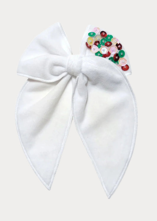 Kids Girls Toddlers Large Christmas White Velvet Hair Bow with Sequins