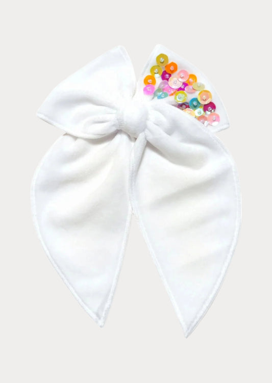 Kids Girls Toddlers Large White Velvet Hair Bow with Sequins