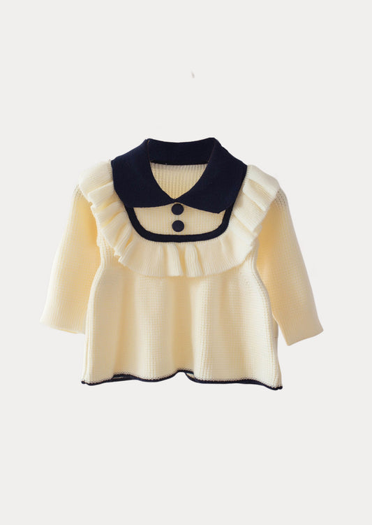 Ruffle Bodice Sweater Top | Cream Blue