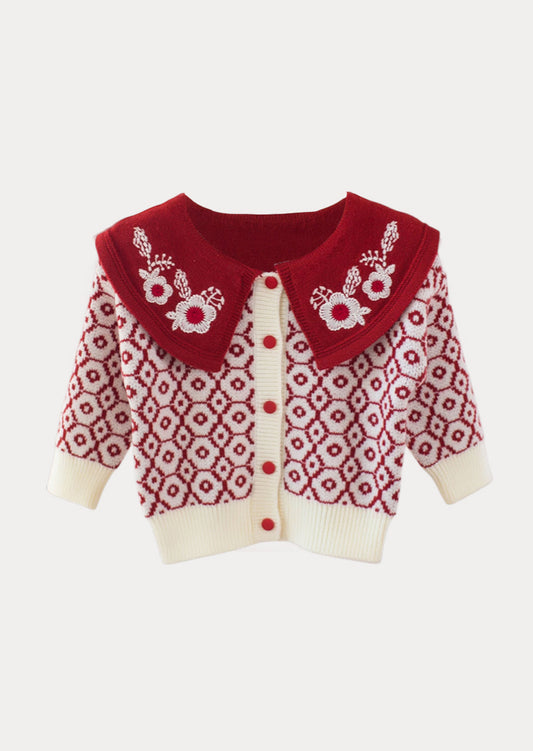 Print Collared Cardigan | Red
