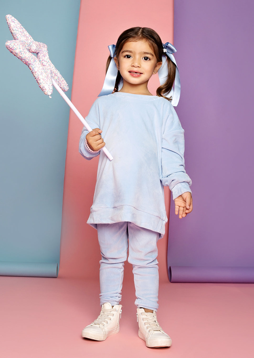 Girls Long Sleeve Velour Tracksuit in lt. blue