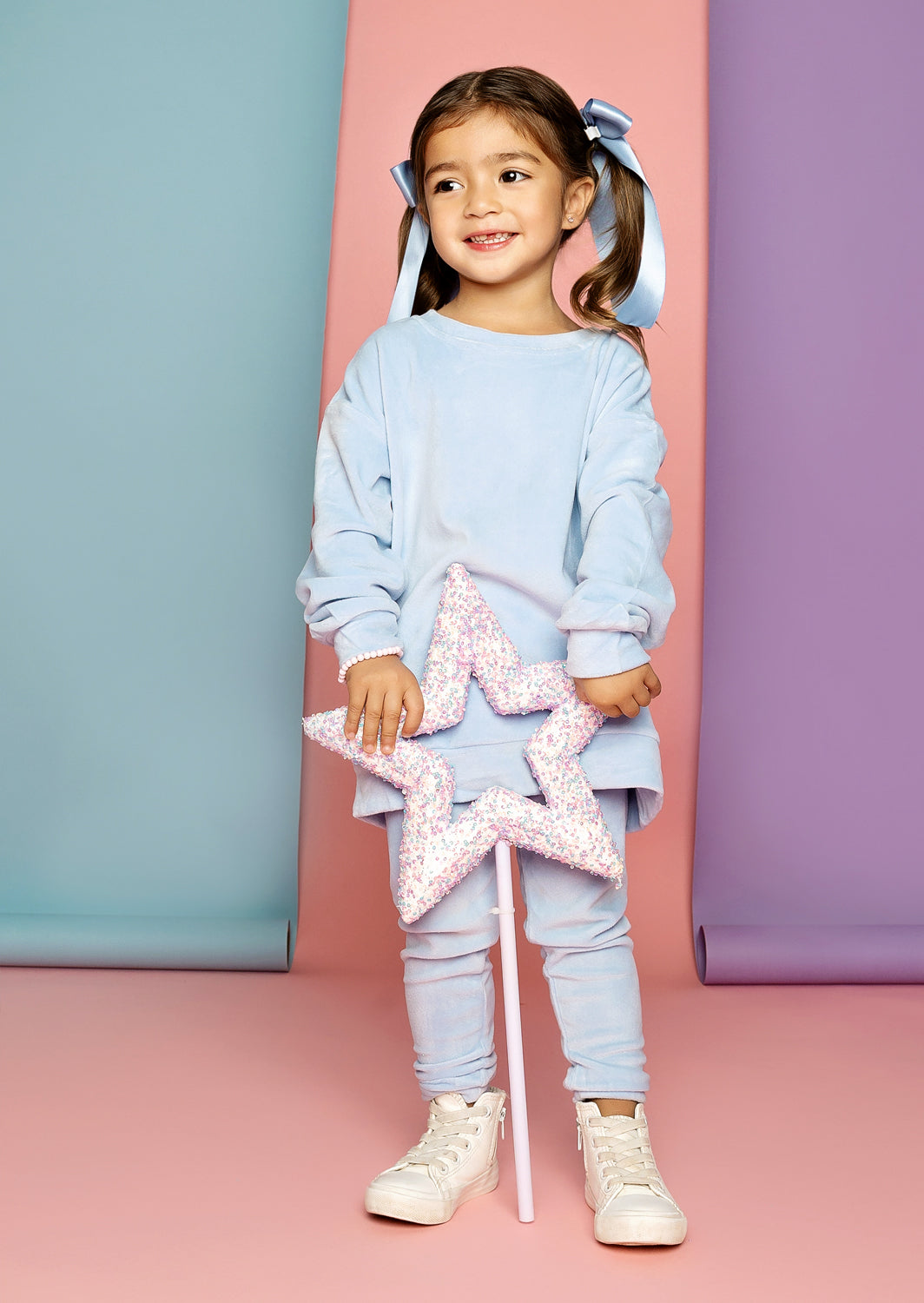 Girls Long Sleeve Velour outfit set In Lt. Blue