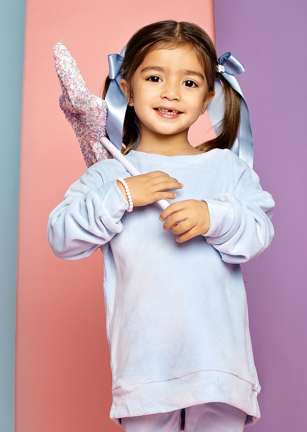 toddler Long Sleeve Velour Sweatshirt In Lt. Blue