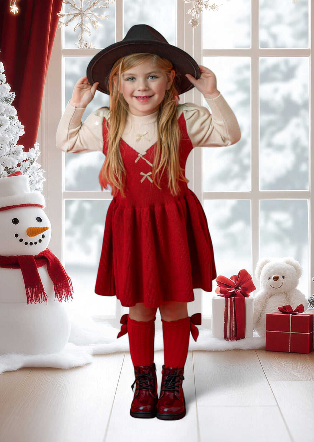 Deep Red Christmas Holiday Sweater Dress