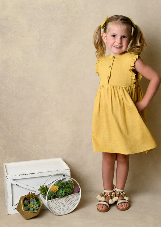 Girls Yellow Linen Dress