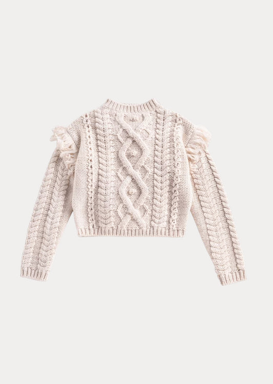 Cable Knit Long Sleeve Sweater | Beige