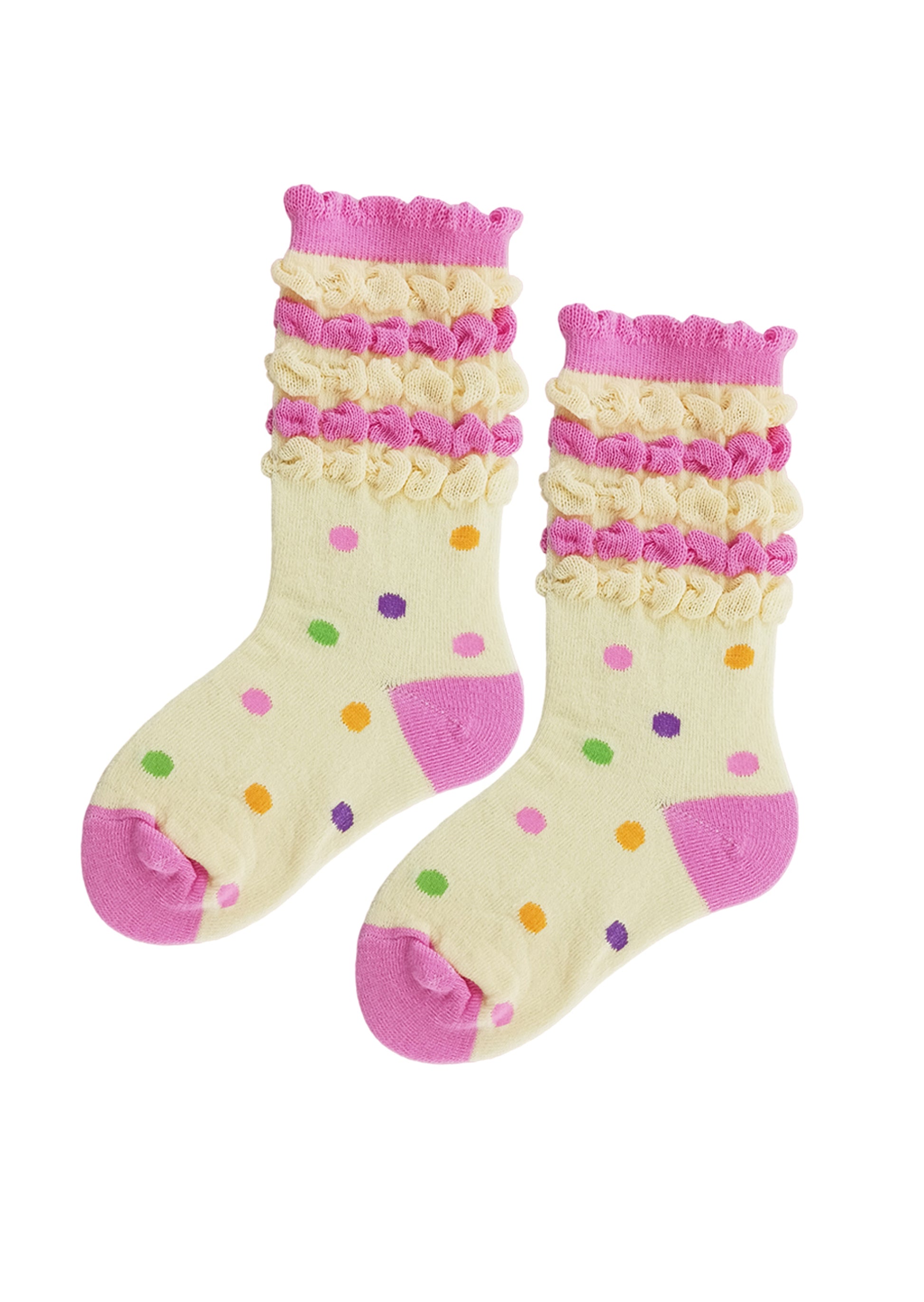 Candy Dots Poufy Girls Ankle Socks In Pink and Yellow 4-6 Year Yellow Pink