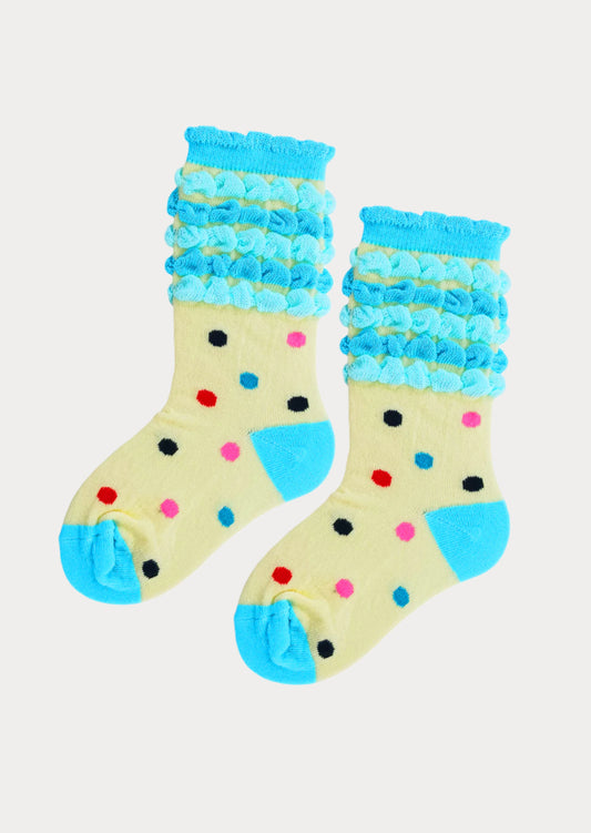 Candy Dots Poufy Girls Ankle Socks In Aqua 4-6 Year Aqua Dots