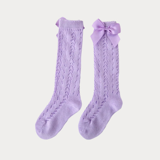 Spanish Knee High Bow Socks Lavender