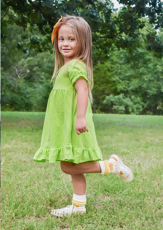 Girls Dress in Lime Green
