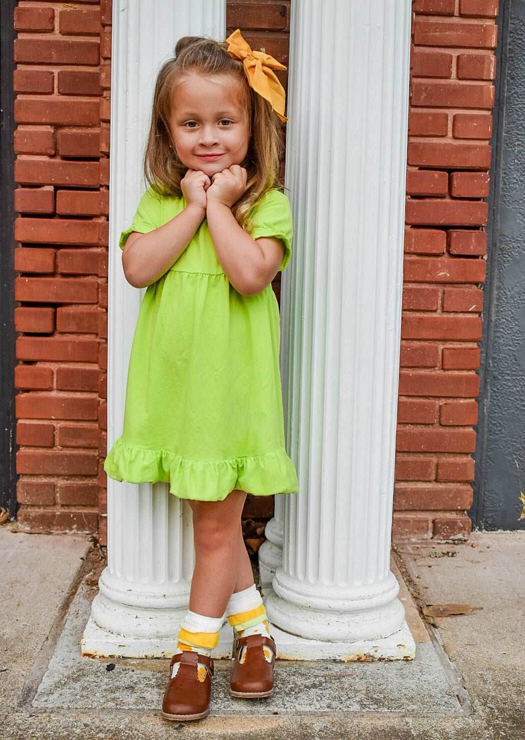 Girls Dress in Lime Green