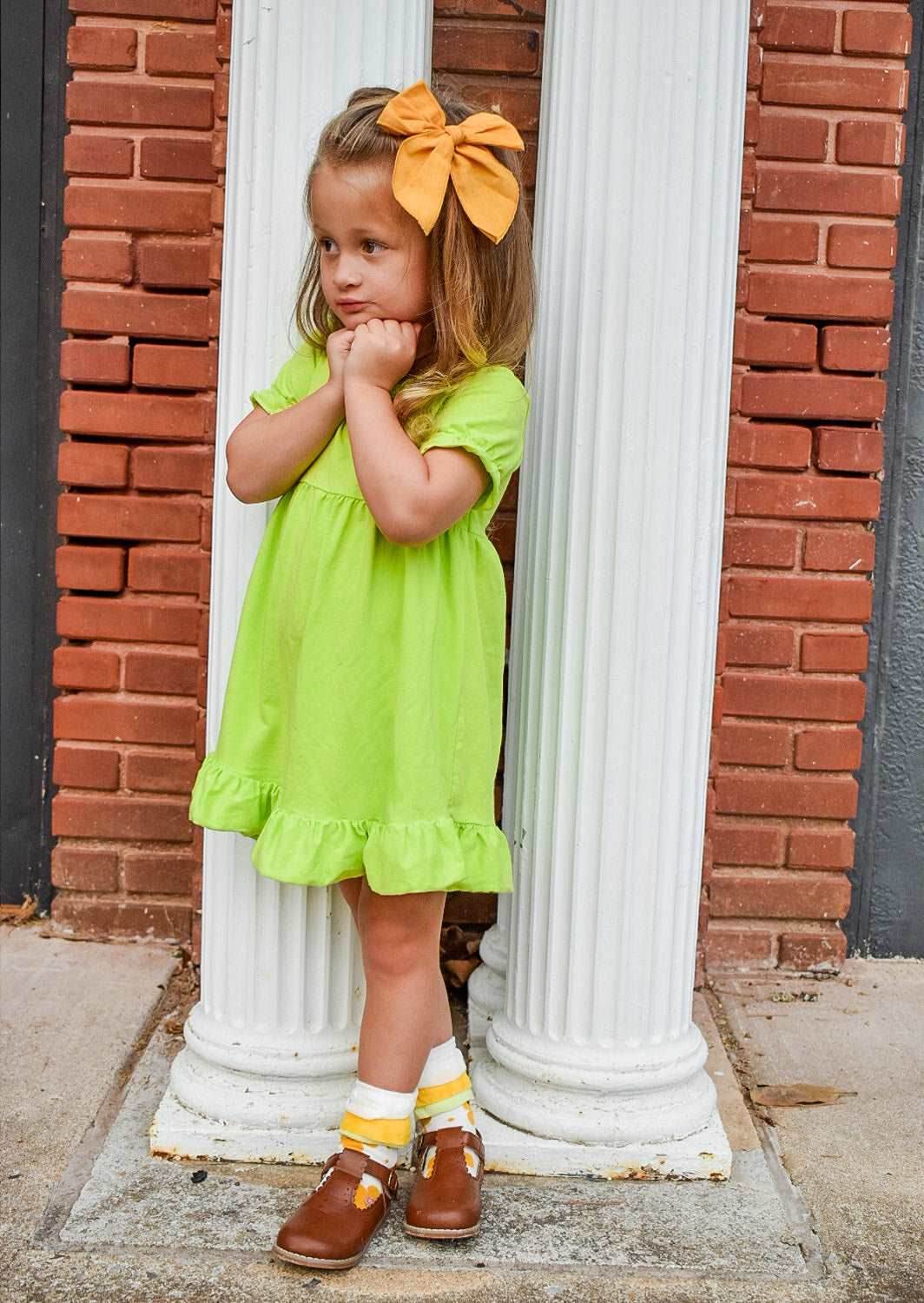 Girls Dress in Lime Green