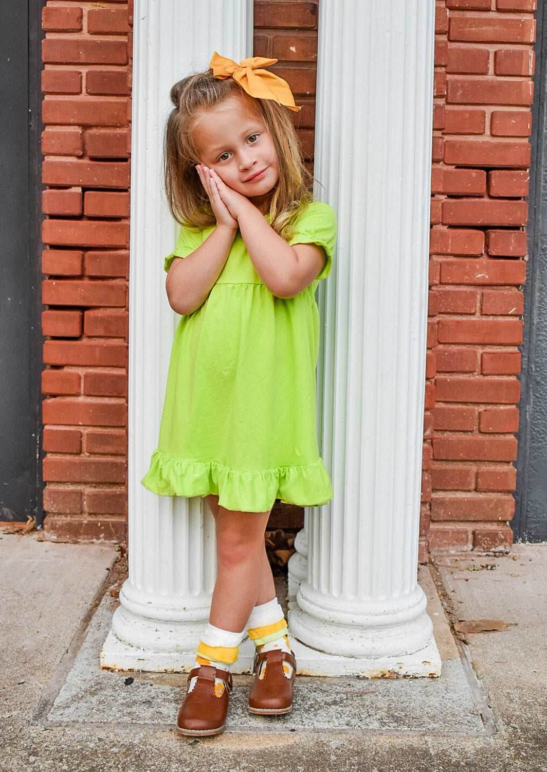 Girls Dress in Lime Green