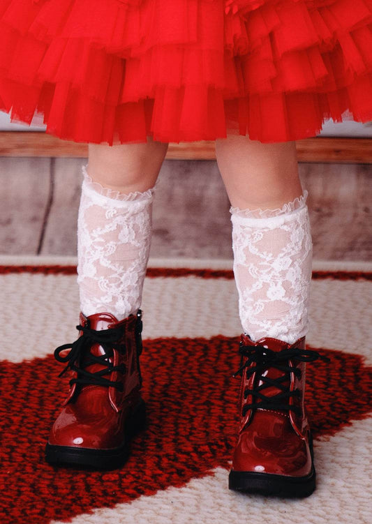 Girls White Lace Knee Socks