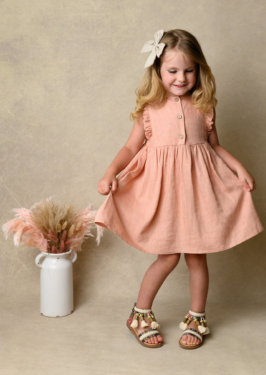 Girls Pink Vintage Linen Dress