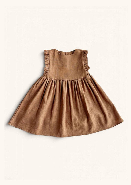 Brown Vintage Girls  Linen Dress